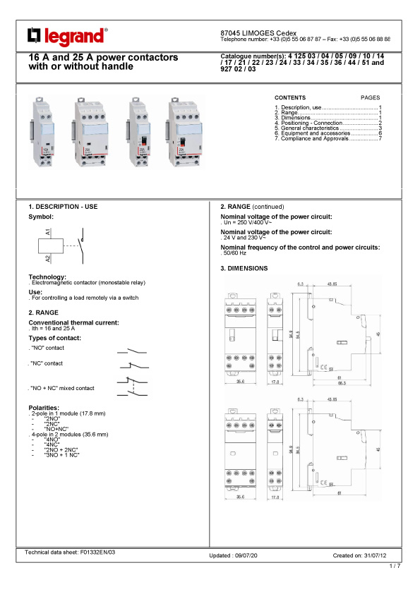 FICHA CONTACTOR MODULAR HASTA 25A